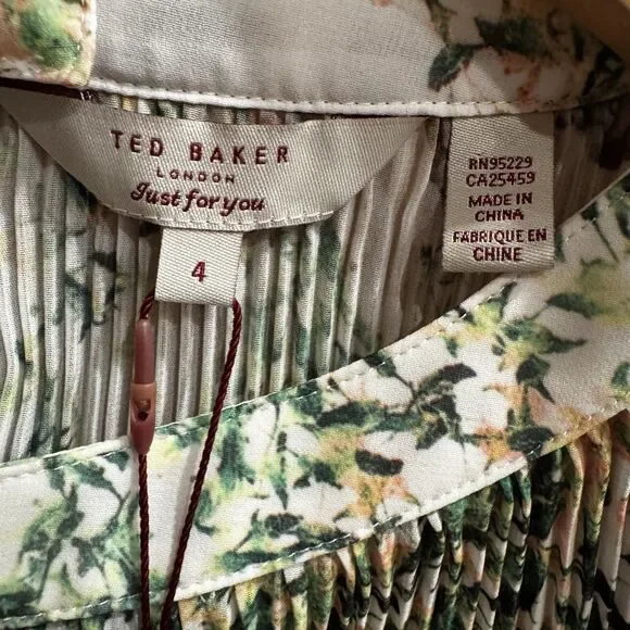 TED BAKER Women’s Dancing Leaves Sheer Pleated 3/4 Sleeved Blouse Sz US 10/L NWT - Picture 4 of 16